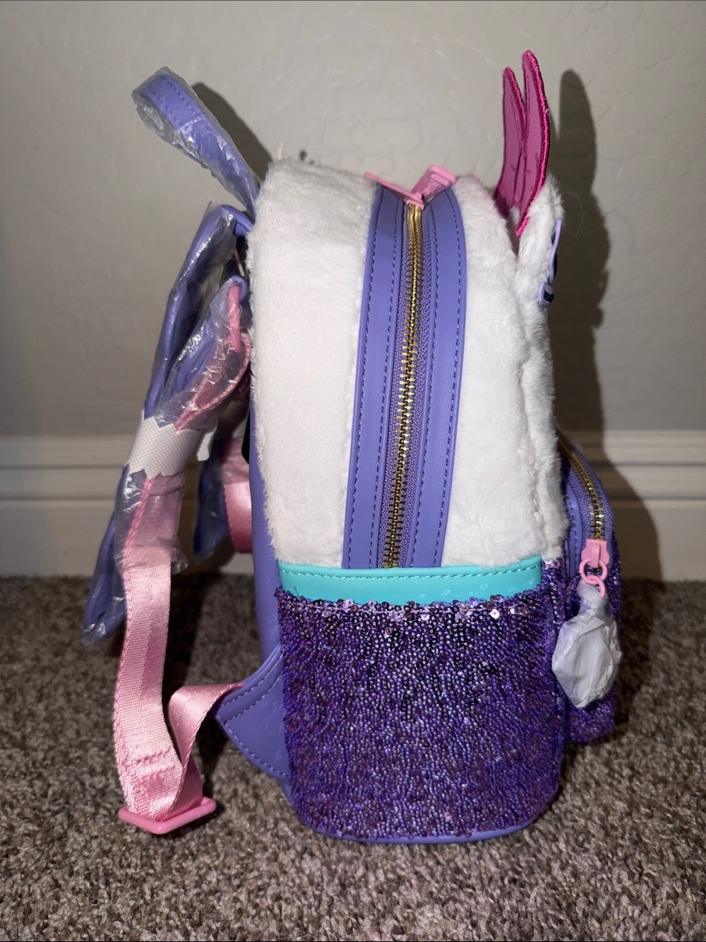 NWT Loungefly Disney Daisy Duck 85th Anniversary Sequin Cosplay Mini Backpack - Picture 10 of 12